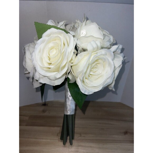 Unbranded Other - Bridal Bouquet A Dozen Off White Roses Crystal & Pearl Accents